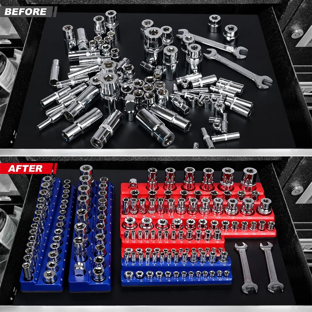 Magnetic Socket Organizers|3Piece Set Socket Holder Kit|1/2,3/8&1/4"Drive|Holds 68 Sockets|Professional Quality Tools Organizer 5