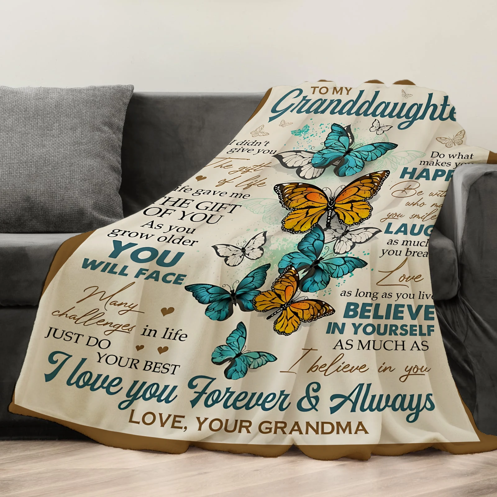 Butterfly Print Flannel Throw Granddaughter 6
