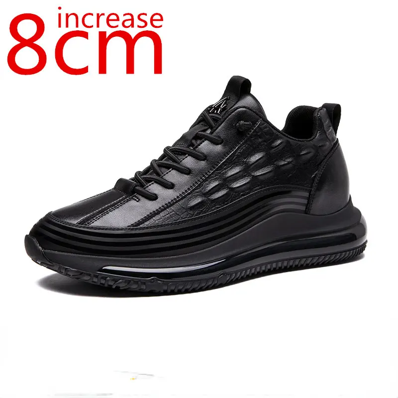 

Height Increasing Men's Shoes 8cm Elevator Leather Breathable Sports Leisure Shoes Heightening Shoes Men's Thick Bottom Sneakers