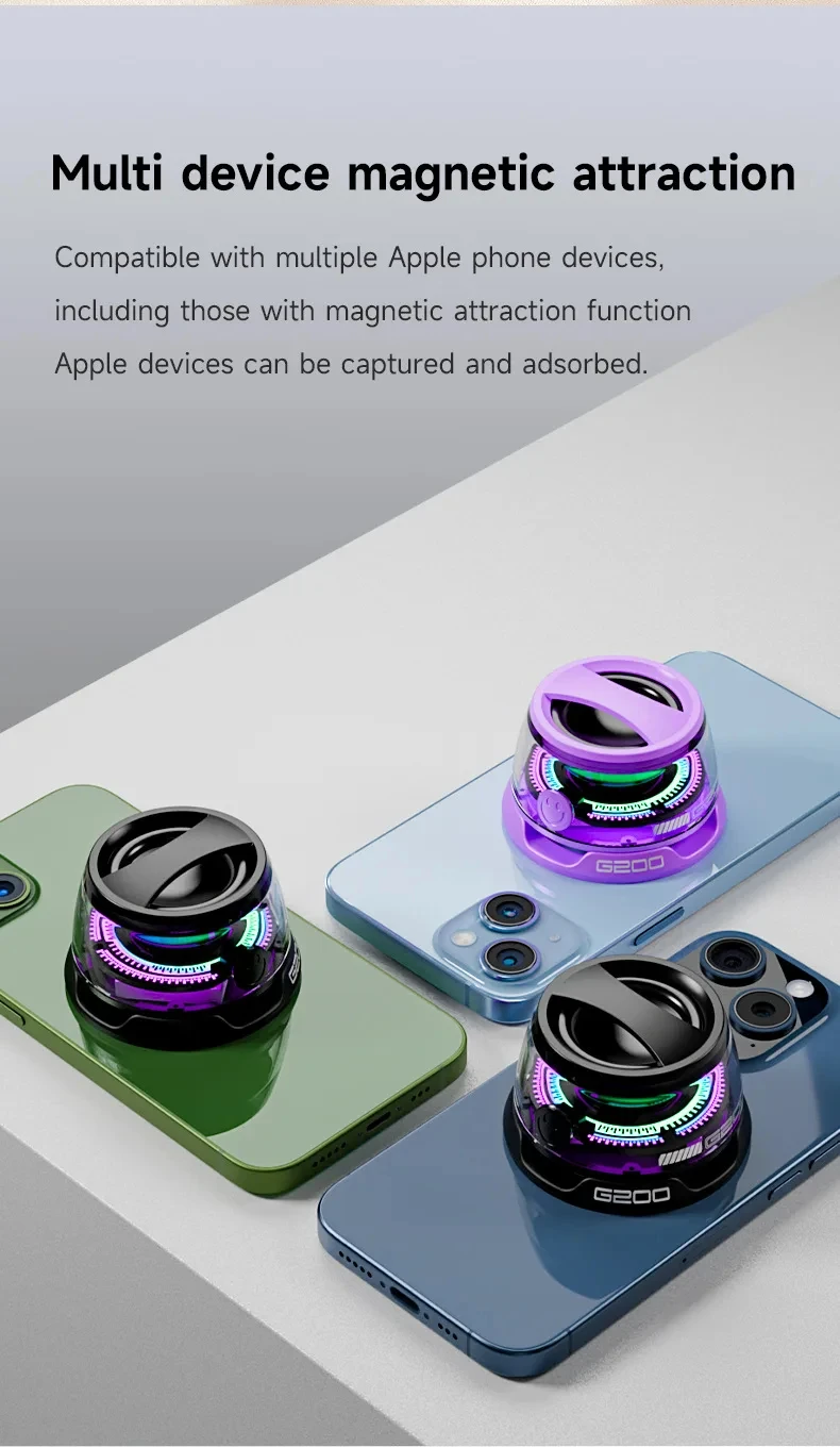 Portable Mini Bluetooth 5.3 Speaker G200 Magnetic Wireless RGB Light LED Color Light Stereo Speaker Phone Stand