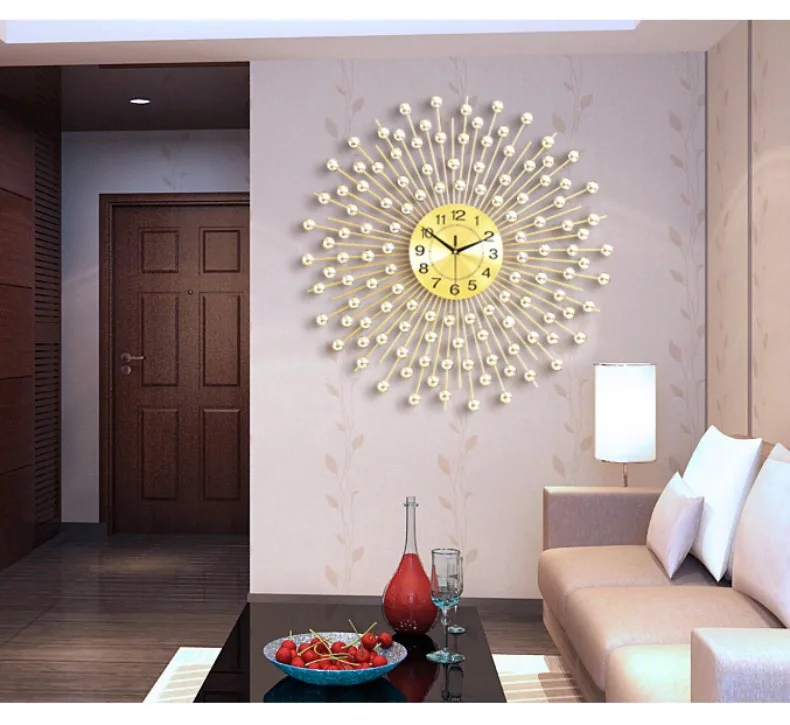 Large Wall Clocks Metal Silent Luxury Clock Creative Living Room Quartz Modern Gold Round Wall Art Watches Home Decor Gifts