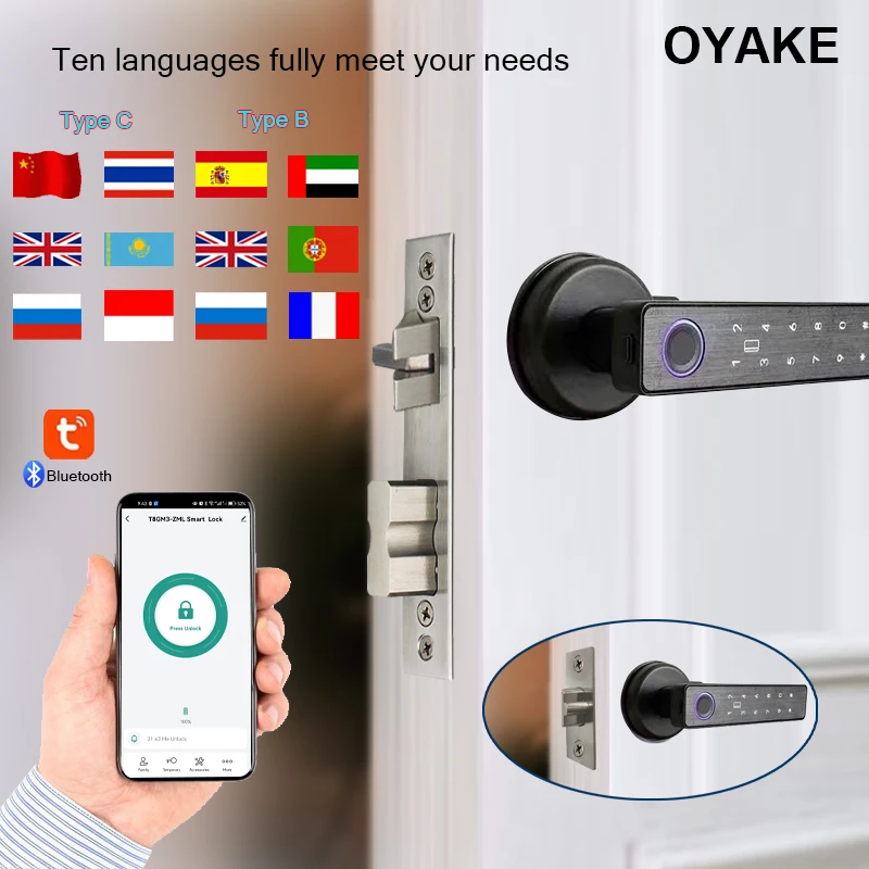 

Biometric fingerprint smart door lock handle lock bedroom home Simple mechanical key unlocking