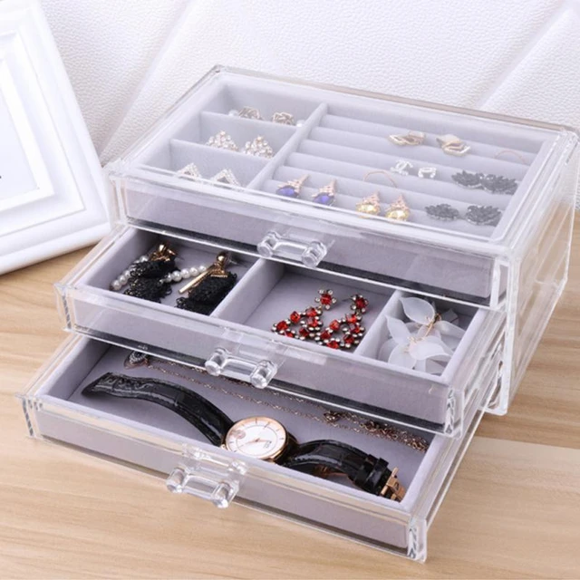 Velvet Earring Organizer Tray Jewelry Display Case Holder Storage Box Chest