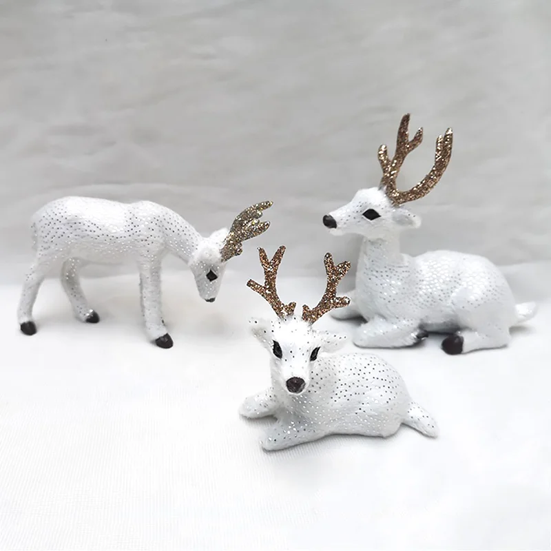 Figuras De Ciervo Realistas Para Decoración Navideña - Set De 3 Tamaños (13, 155, 205 Mm) - Plástico Y Piel Artificial