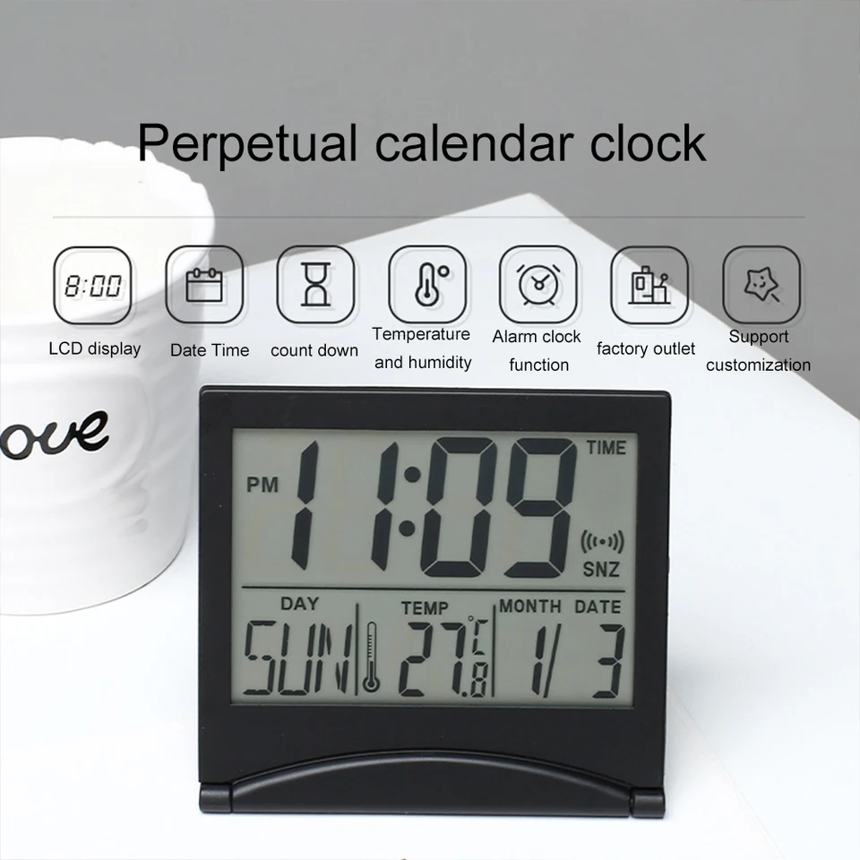 Sveglia Digitale Da Viaggio LCD Pieghevole Con Calendario, Temperatura, Snooze – Mini Orologio A Batteria Per Casa E Trasferte