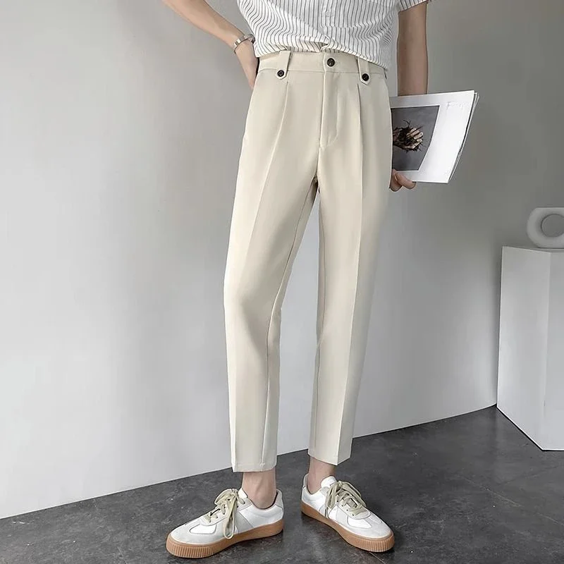 thumbnail image 1 of Pantalones de traje recto para hombre, pantalones para hombre de talla grande, marrón, ropa de verano de primavera 2024, reseñas elegantes de Corea, muchos pantalones casuales delgados, 1 of 5