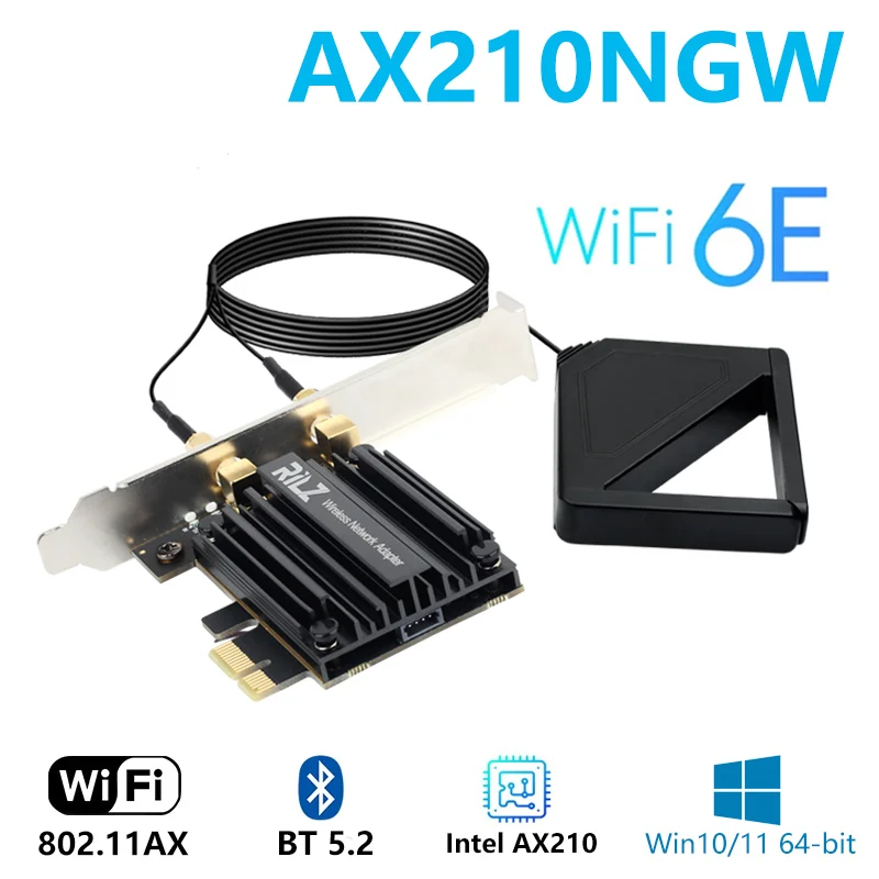 mobile lan adapter Triple Band Gigabit wireless network card AX210 AX200 8265AC cooling desktop wireless network card AX210 supports6G Bluetooth5.2 wireless card for pc Network Cards