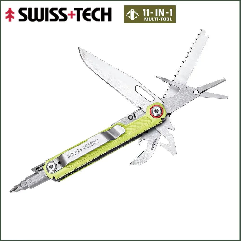 SWISS TECH 11 in 1 미니 멀티툴 다기능 도구(가위 드라이버 포함) EDC 야외 생존 핸드 툴