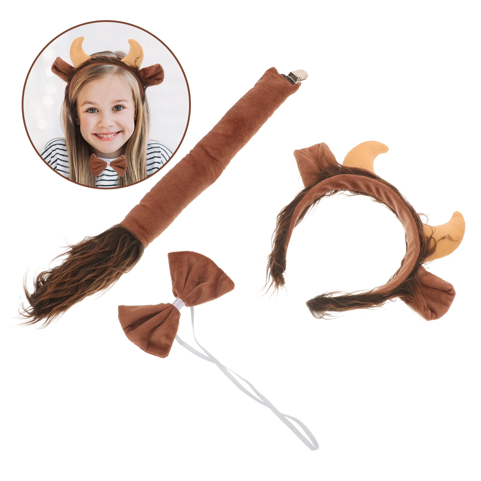 

Ox Animal Headdress Kids Gift Tail Prop Cosplay Party Headband Comfortable Cow Costume Fabric Ear