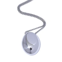 Yhpup Minimalist Long Unisex Stainless Steel Oval Pendant Necklace (YH2722A Steel)