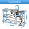 Kitchen Commercial Sink with 2 Bowls 2 Compartment Utility Sink with 2 Drainer & 2 Shelves 304 Stainless Steel 3