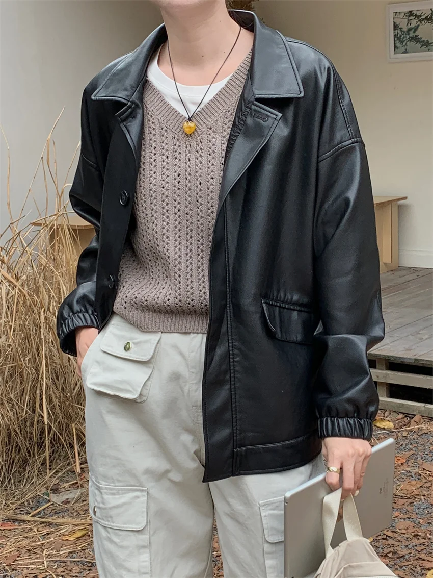 

Куртка Alien Kitty Женская классическая, свободный жакет из искусственной кожи, универсальная Повседневная офисная верхняя одежда, винтажный черный пиджак, осень 2023