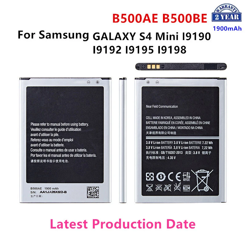 

Brand New B500AE B500BE Battery 1900mAh For Samsung Galaxy S4 Mini i9192 i9195 i9190 i9198 J110 I435 I257 B500AE 3 Pin