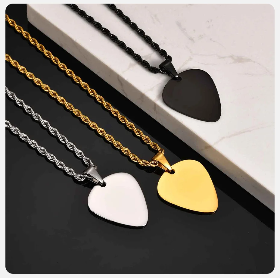 Vnox 60 cm Gitarren-Pick-Anhänger-Halskette für Männer, Edelstahl, Schwarz, Gold, Silber, Farbe, gedrehte Kette, Punk-Schmuck, Geburtstagsgeschenk – Detail 6