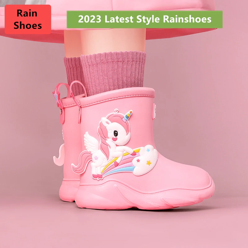 

Child Boy Rubber Rain Shoes Girls Kids Rain Boots Waterproof Shoes Round Toe Water Shoes Soft Toddler Anti Slip Rain Boots