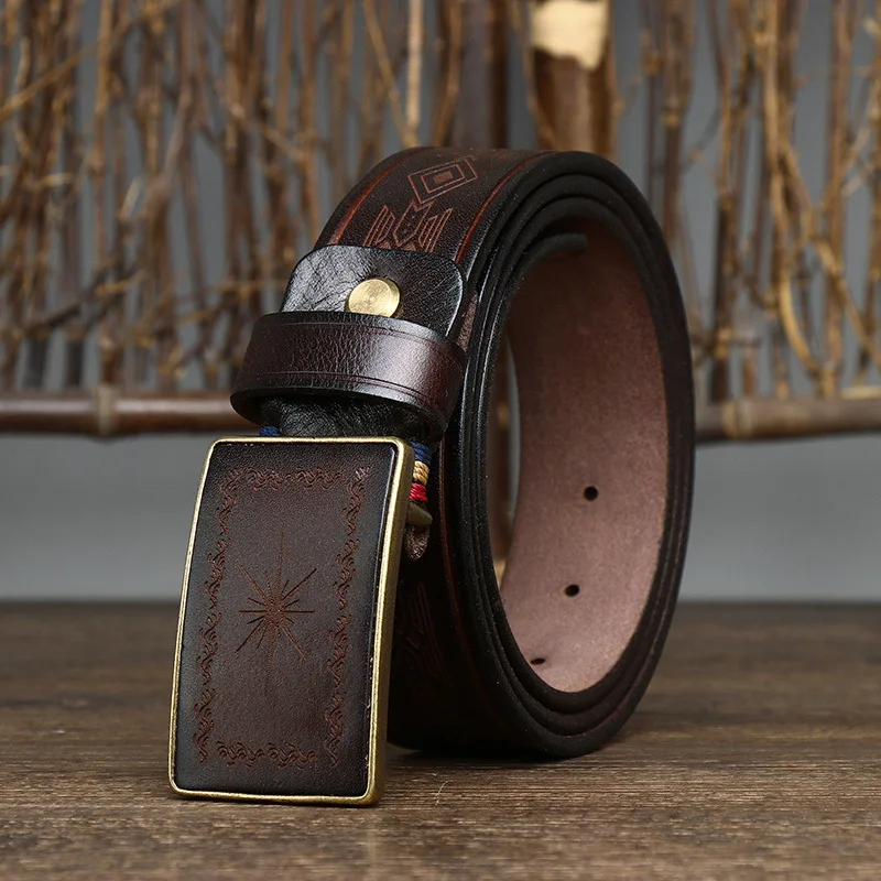 38cm-genuine-leather-belt-for-men-personalized-laser-engraving-pattern-belt-handmade-brass-plate-buckle-men's-trendy-belts