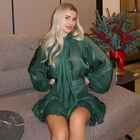 See Through Mini Dress – Shiny Long Sleeve Party Blouse