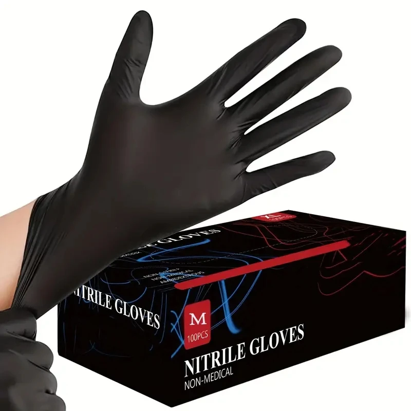 20/50/100PCS Black Nitrile Gloves Disposable Latex Free Cleaning Gloves Large Textured Hair Dye Mechanic Tattoo Kitchen disposable gloves,disposable nitrile gloves