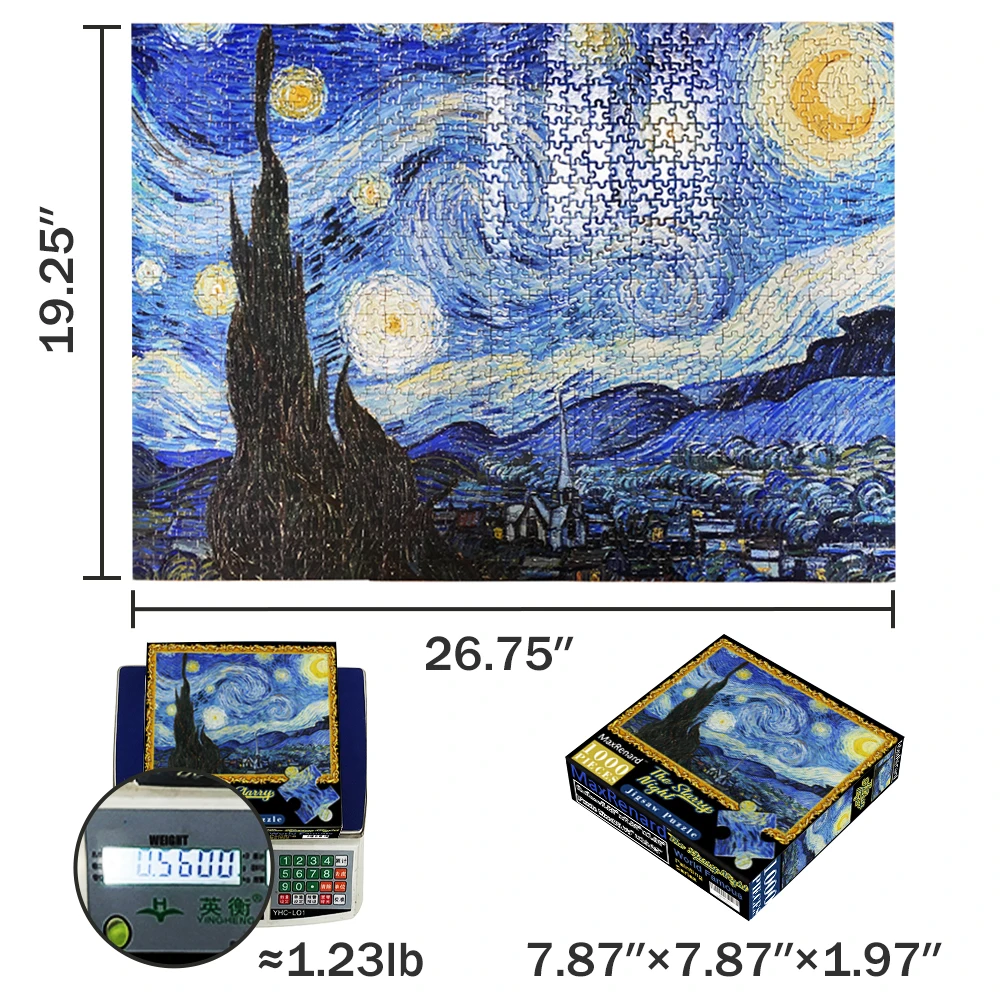 Maxrenard חתיכות 1000 פאזל למבוגרים ואן gogh בלילה כוכב ידידותי לסביבה נייר חג המולד מתנה