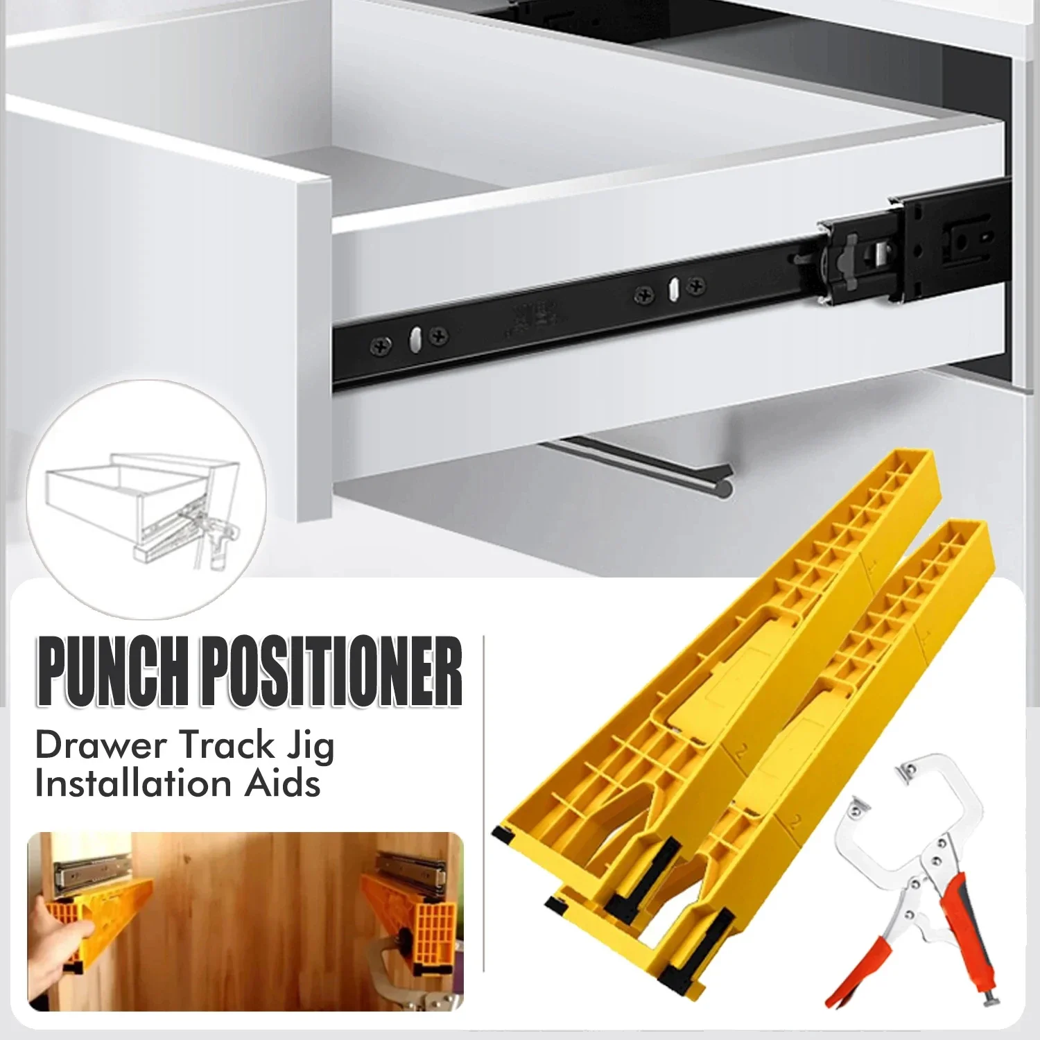 

Drawer Track Installation Jig Auxiliary Positioning Holder Locking Pliers Slide Jig Mounting Cabinet Woodworking Tools