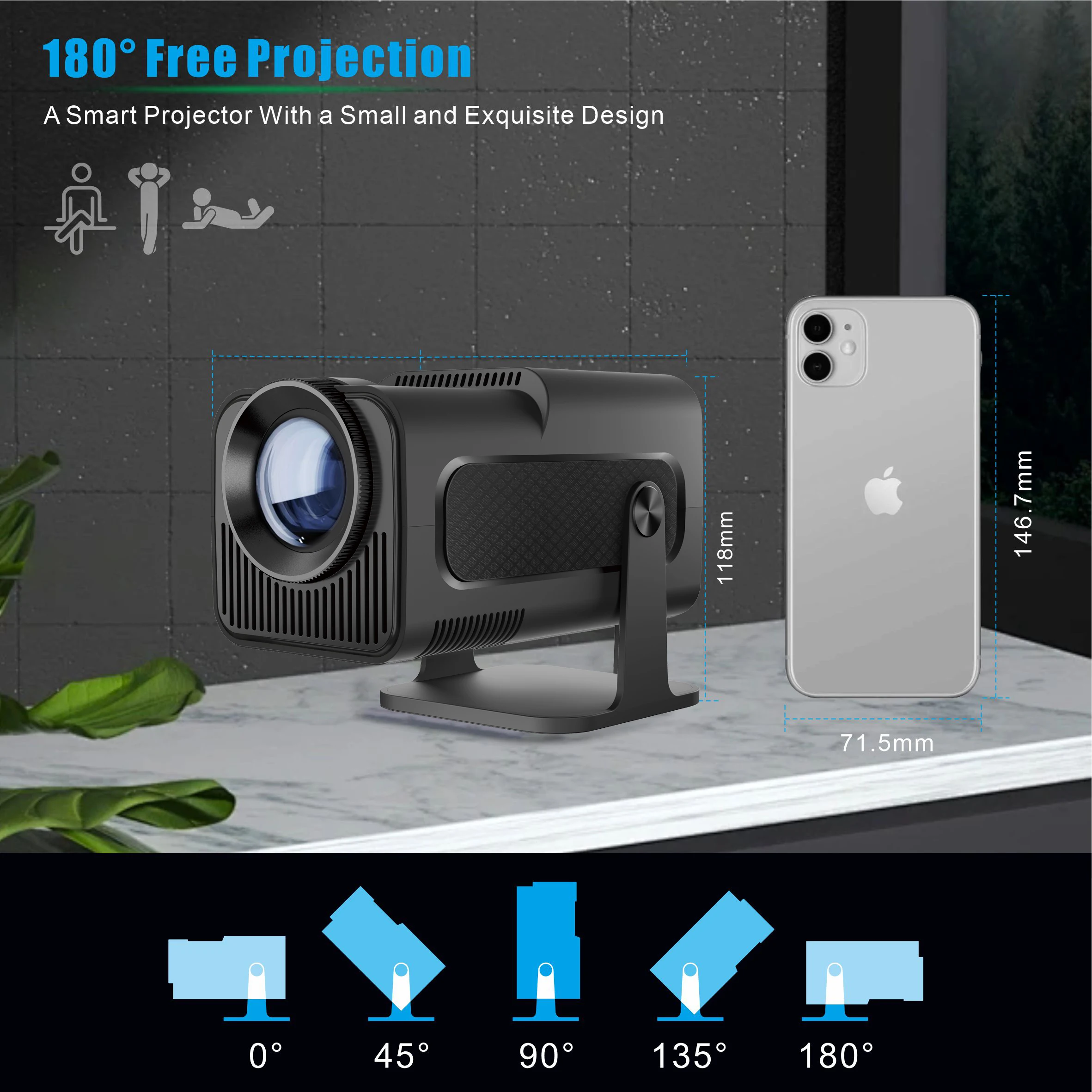 HY320 mini Smart Projector 4K Android 11.0 Dual Wifi6 Allwinner H713 320ANSI BT5.0 720P 1280*720P Home Cinema Outdoor Projetor