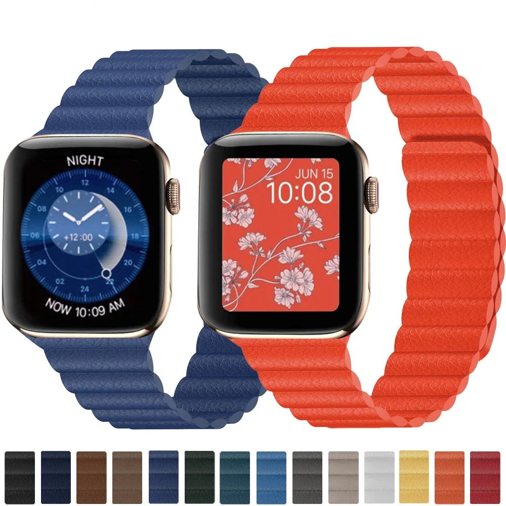 

Кожаная Петля для Apple Watch band 44 мм 40 мм 45 мм 41 мм 38 мм 42 мм, аксессуары для магнитного браслета iWatch Series 3 4 5 se 6 7, ремешок