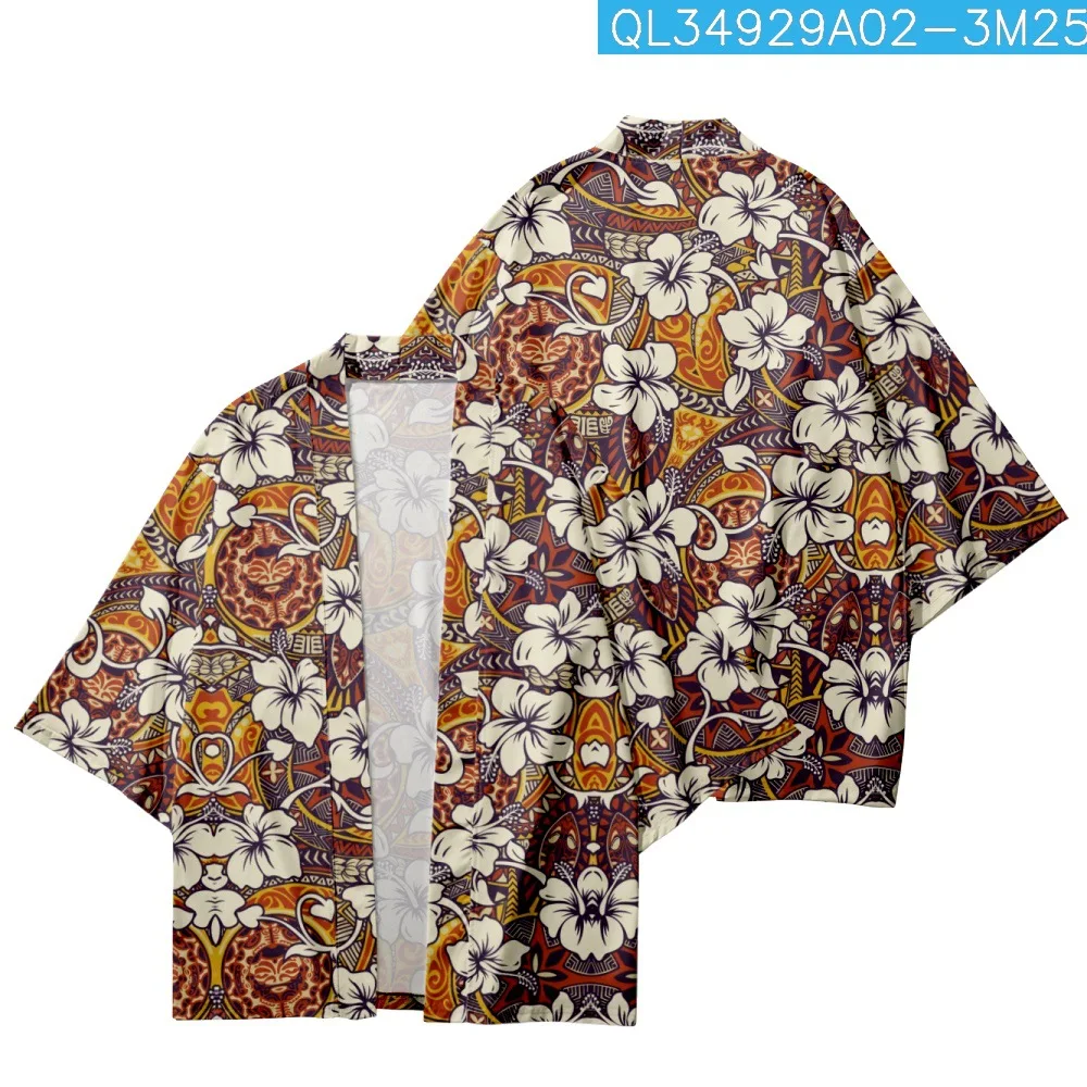 

Кардиган для косплея для мужчин и женщин, юката свободного покроя с мультяшным цветочным принтом, пляжные шорты в японском стиле, хаори