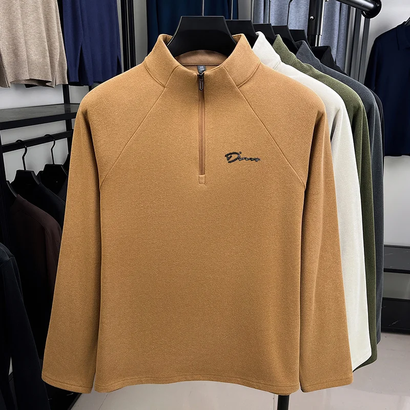 Hochwertiges Neues Herren-Langarmshirt mit Halbreißverschluss, Stehkragen und Schriftzug, Frühlings-Bestseller, Langarm-Trend, Freizeitkleidung für Männer – Detail 14