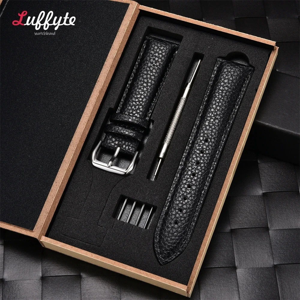 Lychee Pattern Leather Watch Strap with Gift Box - Unisex Business Style