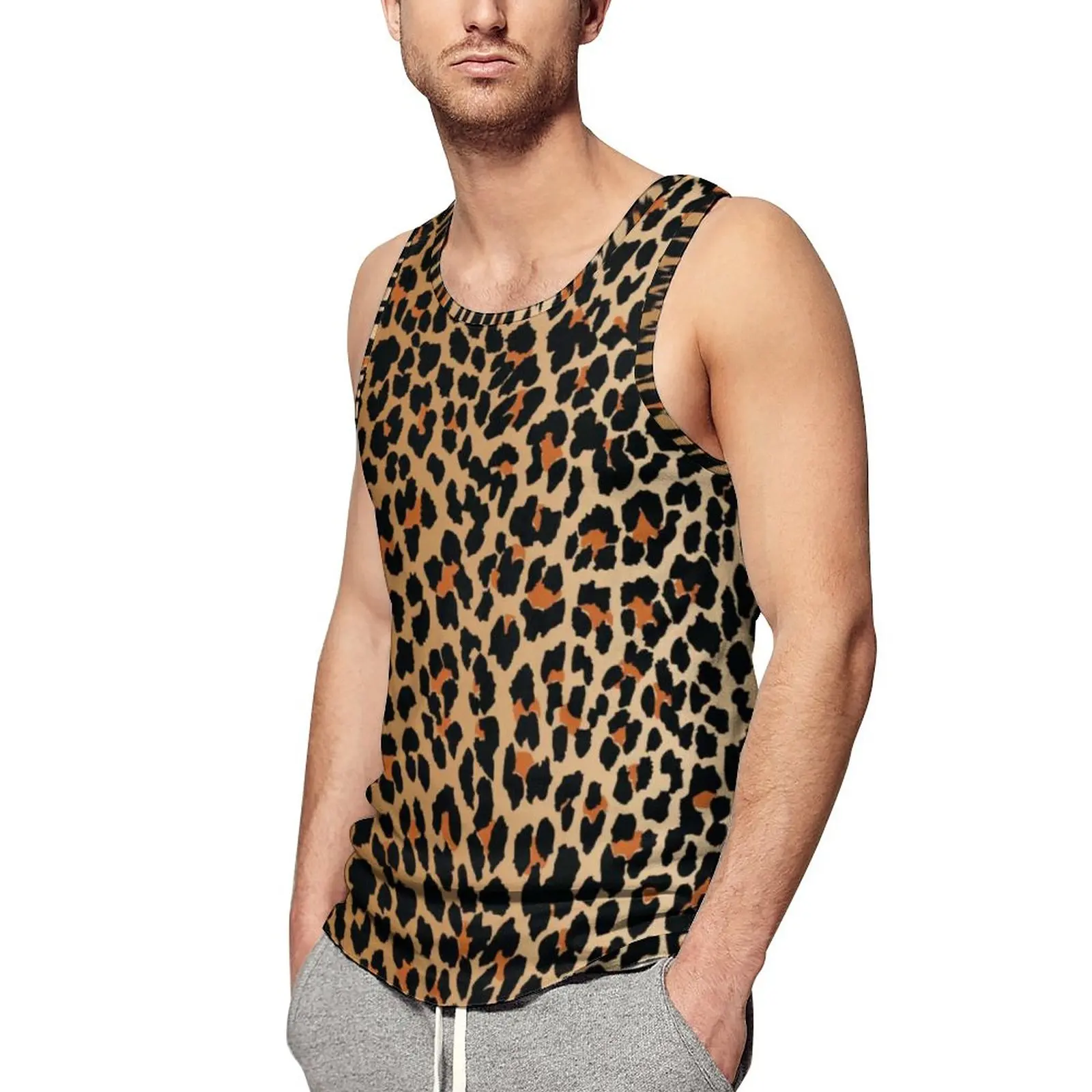 トップス needles sportswear leopard vest Cheetah Brown Orange Tank Top Man's Leopard Pattern Animal