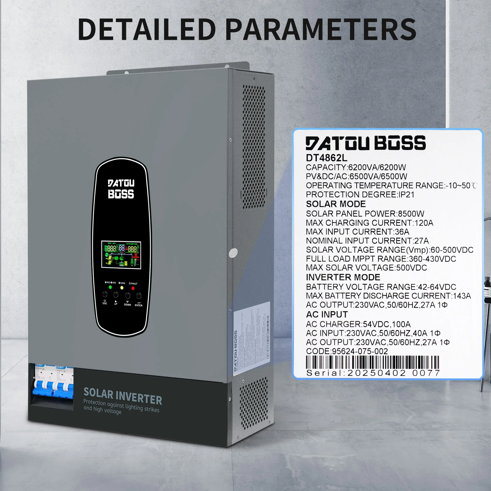 DATOU BOSS 6200w 220vac 48vdc Hybrid Inverter With MPPT 3000W