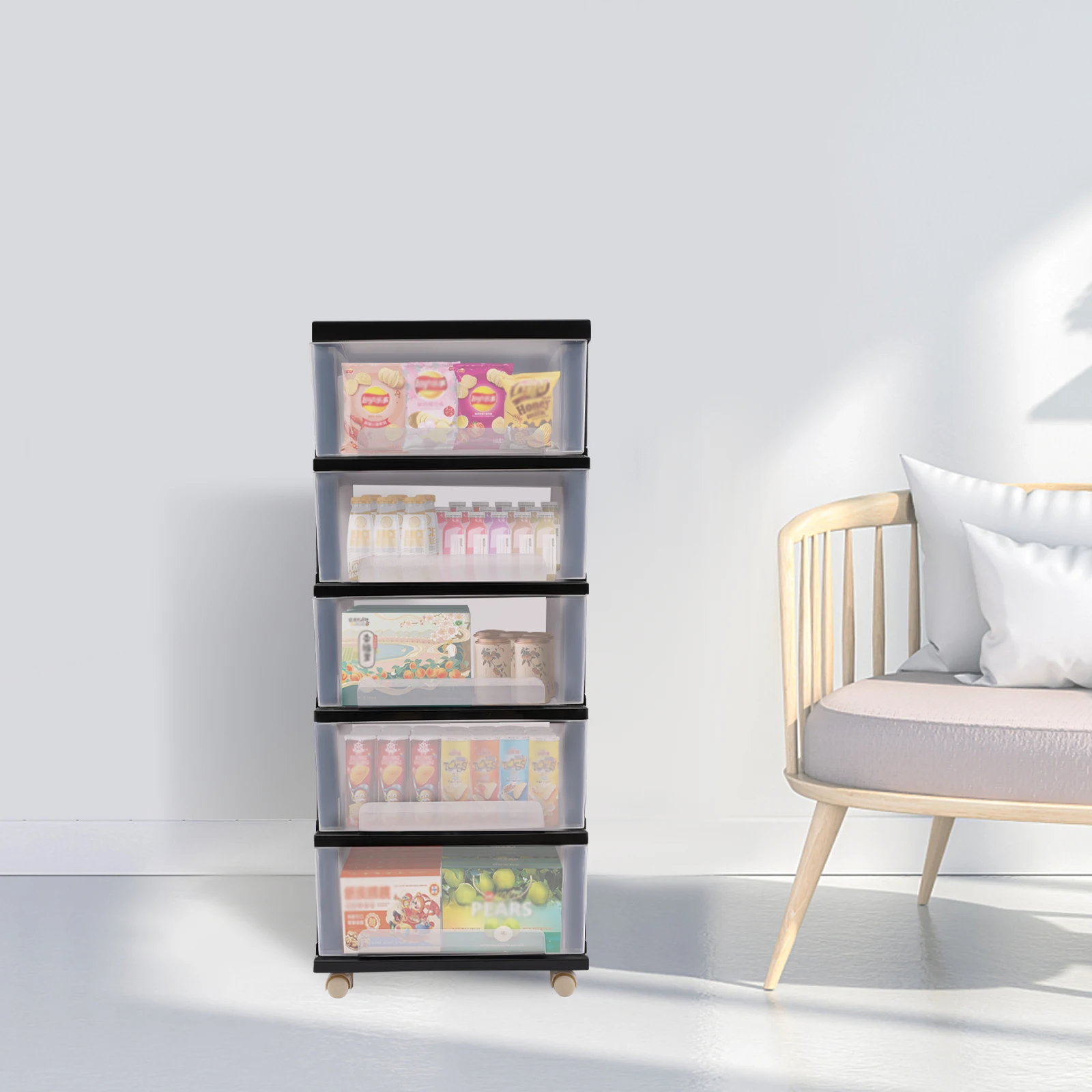 15,7 * 13 Zoll 5 Kunststoff-Schubladenaufbewahrung, schwarzer Organizer, Schubladenwagen, langlebige Bodenmontage, stilvoll für die Organisation von Büchern – Detail 6