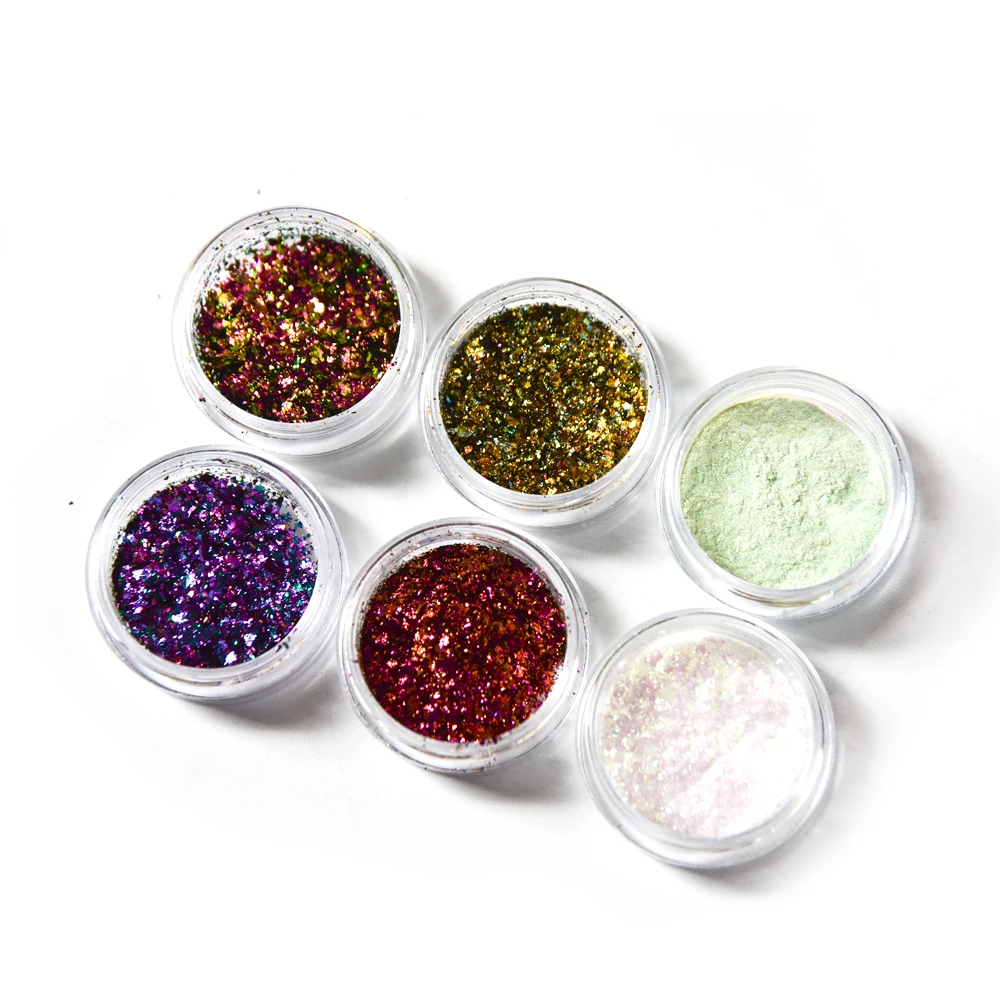 6jars Chameleon Flake Colorchanging Mirror Chrome Pigment Multicolors Chrome Nail Flakes