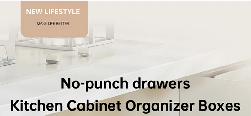 Kitchen Storage Rack with Slide Rails Pull-out Kitchen Drawer Type Storage Tray Spice Box Trays Storage Rack Cabinets Organizer