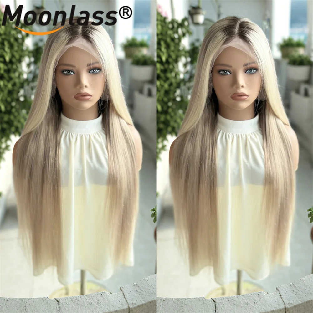 Trend Highlight Beige Blonde Wig Human Hair 13x4 Transparent Lace Front Human Hair Wigs Balayage Pre Plucked Remy Human Hair Wig 3