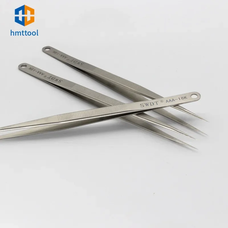 10pcs/lot 18CM AAA-18K Anti-Static Stainless Steel Precision Tweezers Electronic Pointed Straight Tweezer For Phone Repair Tools