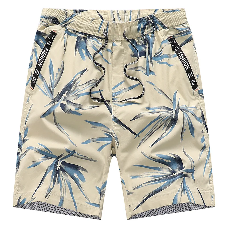 Summer Men's Casual Capris Loose Versatile Thin Sports Shorts Pure Cotton Beach Cropped Pants Fashion Leaf Jacquard Home Shorts
