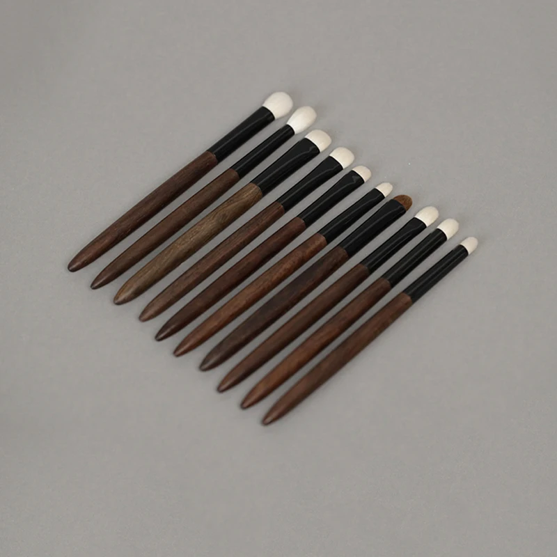 10pcs 메이크업 브러쉬 키트 사이코호 염소털 전문 수제 아이섀도우 블렌딩 브러쉬 에보니 우드 핸들 메이크업 브러쉬 세트