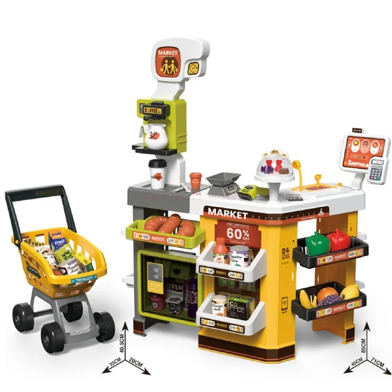 Hot  Simulation Supermarket Toys With Shopping Cart Scanner Cashier Kitchen Toys Birthday Gift Refrigerator Spray Anime Gift 5