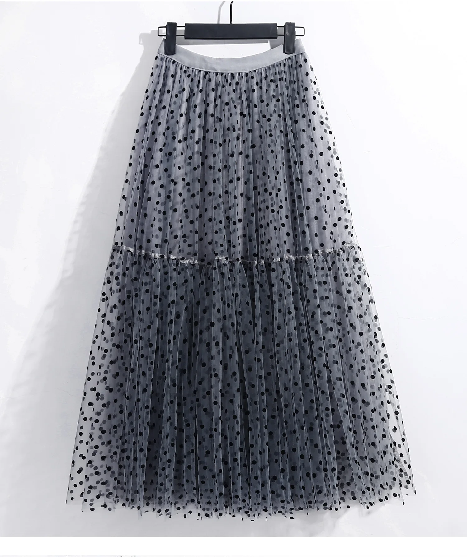 Boho Queens Women Polka Dot High Waist Pleated Ball Gown Maxi Skirt Fashion Mesh Loose Puffy Umbrella Fairy Cake Skirts