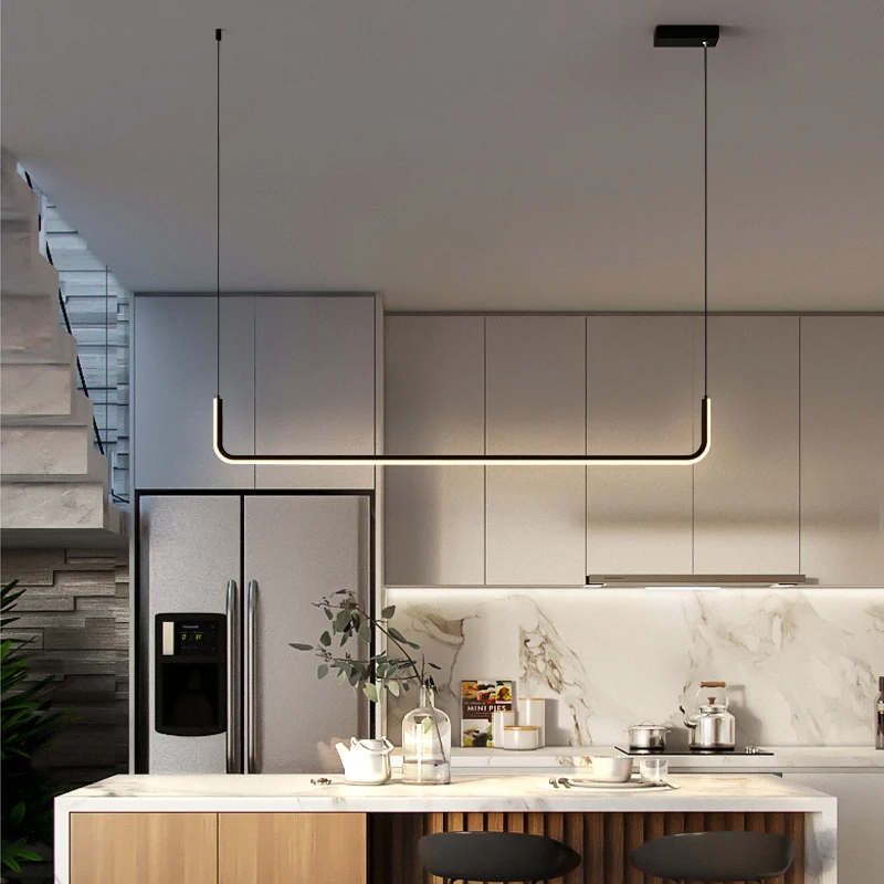 Modern Minimalism LED Chandelier Dimmable Table Dining Room Kitchen Black Pendant Lights  Home Decoration Hanging Light Fixture