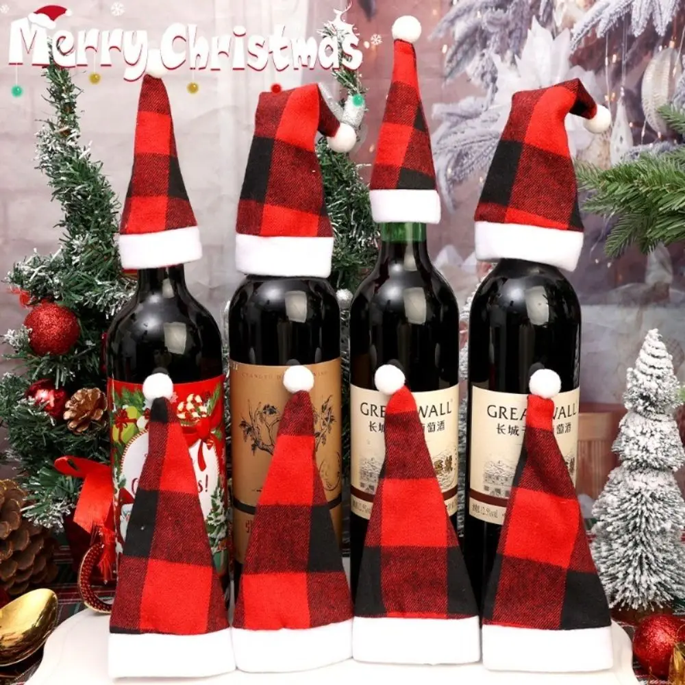 10Pcs Santa Hats Wine Bottle Covers Christmas Table Decoration Xmas Party Cutlery Storage Bags Mini Home Atmosphere