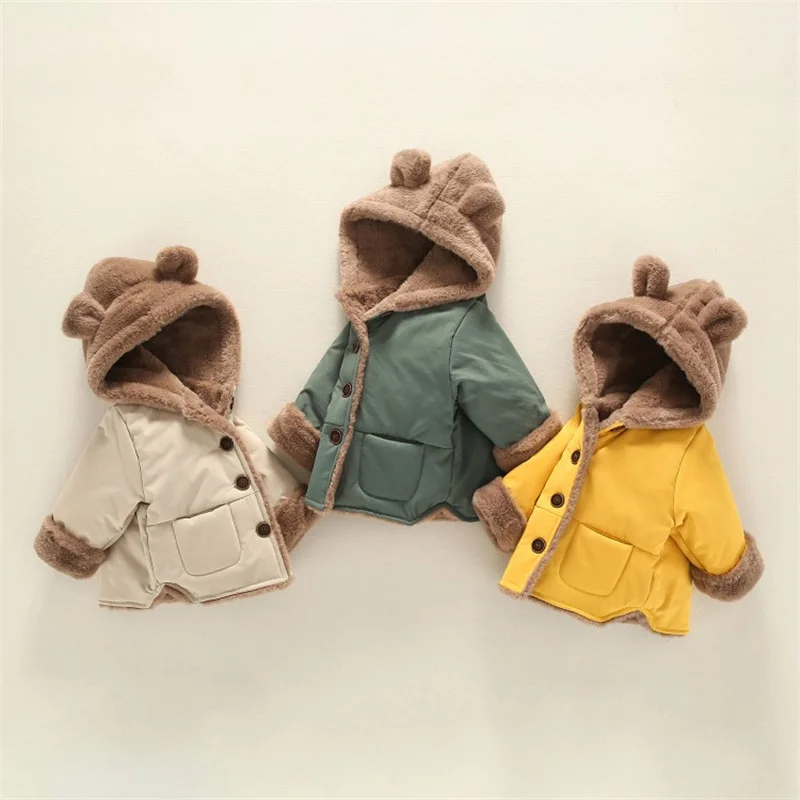 Baby Cotton Coats Infant Winter Jacket Boys Girls Fleece Hooded Outerwear Children Windproof Parkas