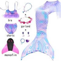 Kids Swimsuit Flipper Mermaid Tail Swimming With Top Shorts Garland Children Party Cosplay Costumes Beach Bathing Suit NM31