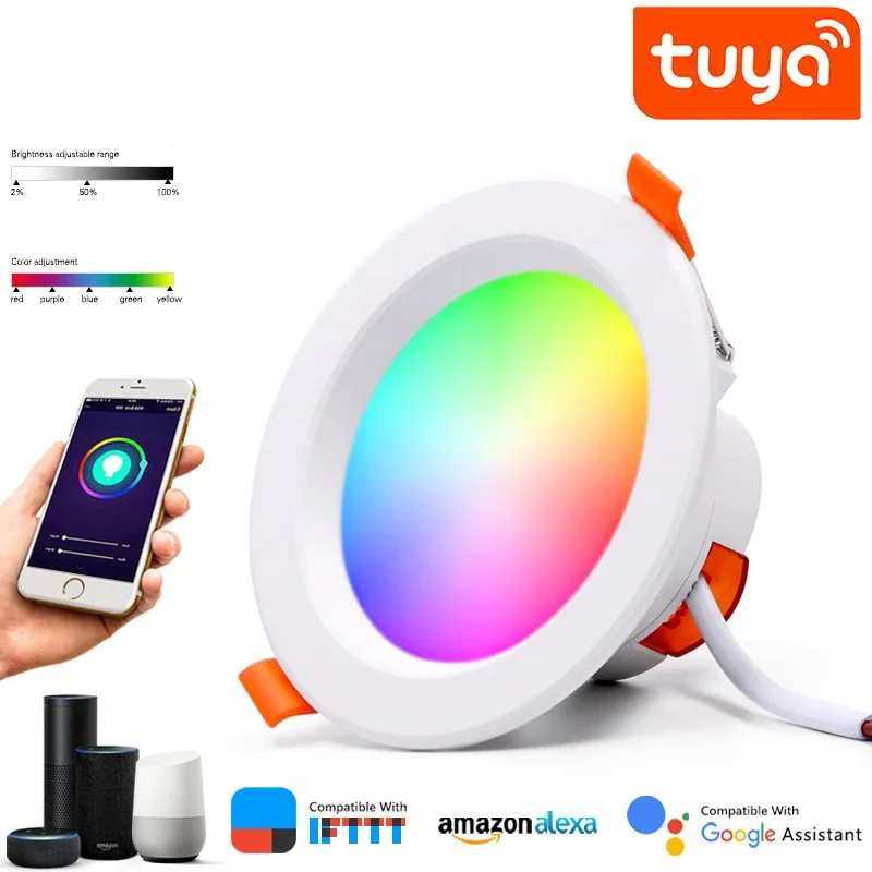 

Умный светодиодный светильник TUYA с Wi-Fi, лампа с безграничным регулированием яркости, с изменением цвета, с поддержкой Alexa и Google Home