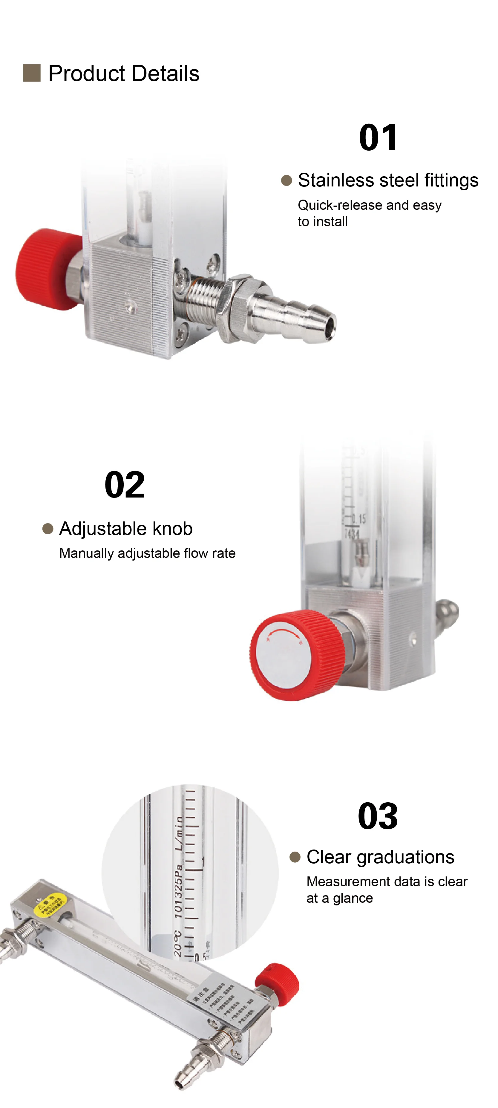LZB-3WB Rotameter Gas Flow Meter Glass Tube Variable Area Flow Meter Air Oxygen