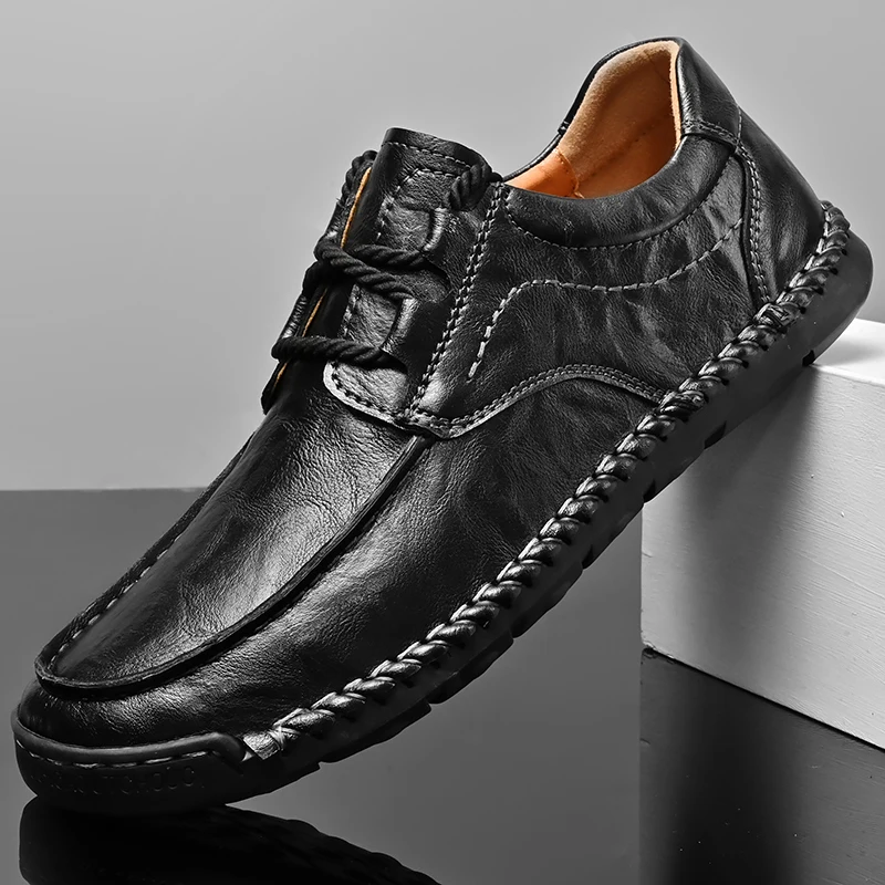 Retro Style Men Leather Casual Shoes Handmade Breathable Men's Loafers Fashion Man Walking Sneakers Simple Comfy Hiking Footwear 4