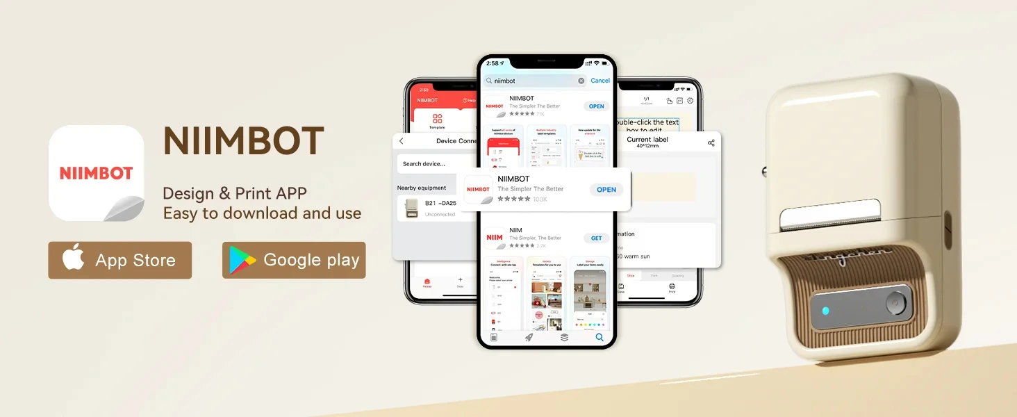 Description Picture 4 of itemNIIMBOT B21 Bluetooth Label Printer Portable Handheld Thermal B1 Mini Printer For Barcode QR Code Price Sticker Labeling Machine
