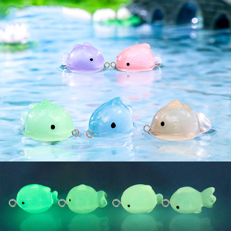 

10Pcs Cute Luminous Colorful Fat Fish Charms for Jewelry Making Resin Glow Animals Pendants DIY Earrings Keychains Crafts