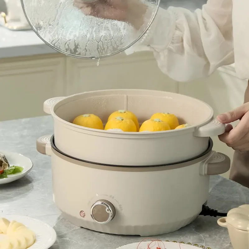 Large capacity household electric cooking pot electric hot pot multi-functional cooking pot dormitory non-stick with steamer 6